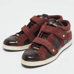 Jimmy Choo Burgundy Suede and Patent Leather Trainers Low Top Sneakers 38.5