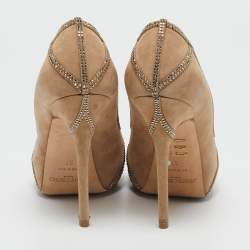 Jimmy Choo Beige Suede Crystal Embellished Kalpa Pumps Size 37