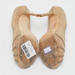 Jimmy Choo Beige Suede Crystal Embellished Kalpa Pumps Size 37