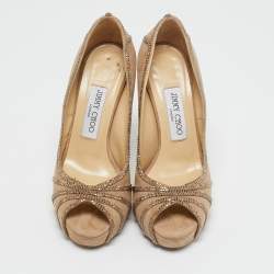 Jimmy Choo Beige Suede Crystal Embellished Kalpa Pumps Size 37