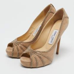 Jimmy Choo Beige Suede Crystal Embellished Kalpa Pumps Size 37