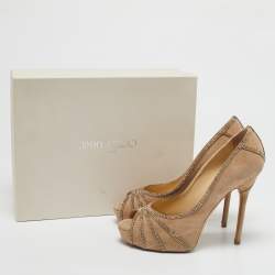 Jimmy Choo Beige Suede Crystal Embellished Kalpa Pumps Size 37