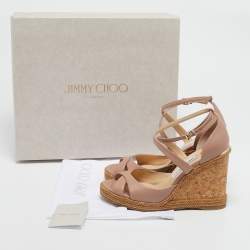 Jimmy Choo Beige Leather Alanah Cork Wedge Espadrille Sandals Size 39