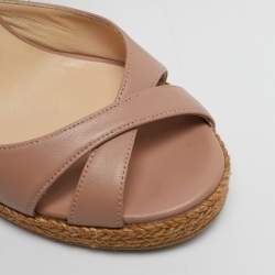 Jimmy Choo Beige Leather Alanah Cork Wedge Espadrille Sandals Size 39