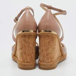 Jimmy Choo Beige Leather Alanah Cork Wedge Espadrille Sandals Size 39