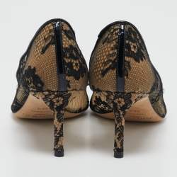 Jimmy Choo Beige/Black Mesh Romy Pumps Size 38.5