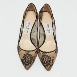 Jimmy Choo Beige/Black Mesh Romy Pumps Size 38.5