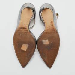 Jimmy Choo Silver Leather Lucy Ankle Strap Pointed Toe D'orsay Pumps Size 38.5