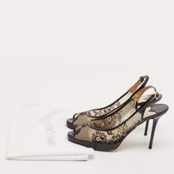 Jimmy Choo Black Lace and Patent Leather Nova Slingback Pumps Size 37