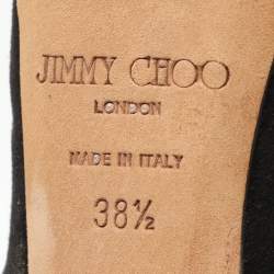 Jimmy Choo Black Suede And Gold Glitter Fabric Round Toe Ankle Strap Platform Pumps Size 38.5