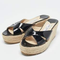 Pre Owned صندل جيمي تشو فيليس إسبادريل إسفين جلد براءات اختراع أسود مقاس 37.5