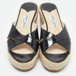 Pre Owned صندل جيمي تشو فيليس إسبادريل إسفين جلد براءات اختراع أسود مقاس 37.5