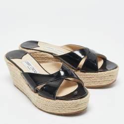 Pre Owned صندل جيمي تشو فيليس إسبادريل إسفين جلد براءات اختراع أسود مقاس 37.5