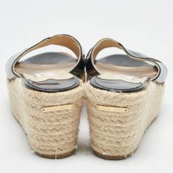 Pre Owned صندل جيمي تشو فيليس إسبادريل إسفين جلد براءات اختراع أسود مقاس 37.5