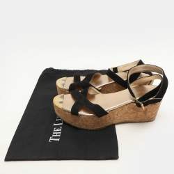 Jimmy Choo Black Suede Cork Wedge Ankle Strap Sandals Size 40