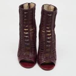 Jimmy Choo Burgundy Braided Leather Java Peep Toe Ankle Boots Size 37.5