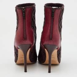 Jimmy Choo Burgundy Braided Leather Java Peep Toe Ankle Boots Size 37.5