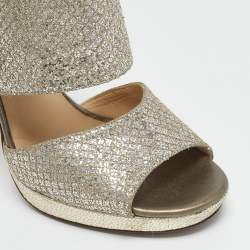 Jimmy Choo Metallic Silver Glitter Private Platform Sandals Size 37