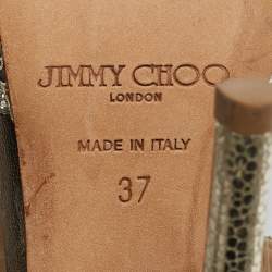 Jimmy Choo Metallic Silver Glitter Private Platform Sandals Size 37