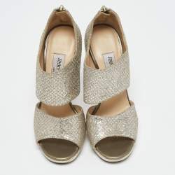 Jimmy Choo Metallic Silver Glitter Private Platform Sandals Size 37