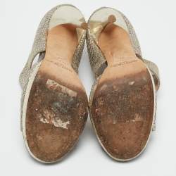 Jimmy Choo Metallic Silver Glitter Private Platform Sandals Size 37