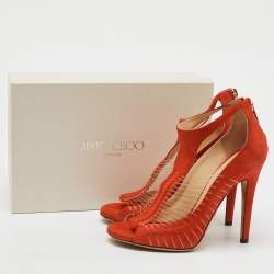 Jimmy Choo Orange Suede and Wire T-Strap Pumps Size 38