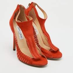 Jimmy Choo Orange Suede and Wire T-Strap Pumps Size 38
