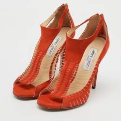 Jimmy Choo Orange Suede and Wire T-Strap Pumps Size 38