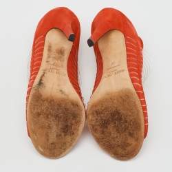 Jimmy Choo Orange Suede and Wire T-Strap Pumps Size 38