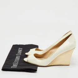 Jimmy Choo Off White Patent Leather Peep Toe Wedge Pumps Size 38.5