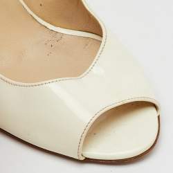 Jimmy Choo Off White Patent Leather Peep Toe Wedge Pumps Size 38.5