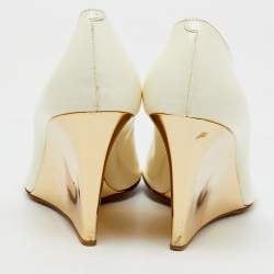 Jimmy Choo Off White Patent Leather Peep Toe Wedge Pumps Size 38.5