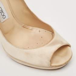 Jimmy Choo Beige Satin Crystal Embellished Platform Pumps Size 39