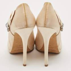 Jimmy Choo Beige Satin Crystal Embellished Platform Pumps Size 39
