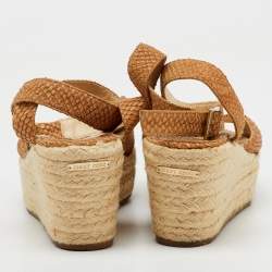 Jimmy Choo Brown Snakeskin Embossed Leather Platform Wedge Espadrille Sandals Size 36.5