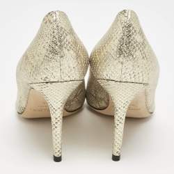 Jimmy Choo Gold Snakeskin Embossed Patent Leather Romy Pumps Size 37.5