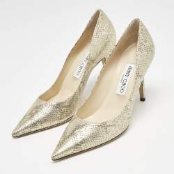 Jimmy Choo Gold Snakeskin Embossed Patent Leather Romy Pumps Size 37.5