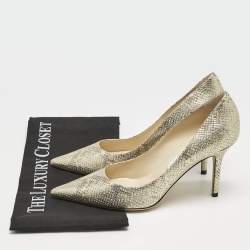 Jimmy Choo Gold Snakeskin Embossed Patent Leather Romy Pumps Size 37.5
