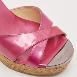 Jimmy Choo Purple Patent Leather Prima Cork Wedge Slides Size 35.5