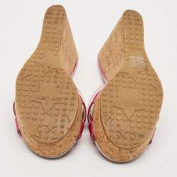 Jimmy Choo Purple Patent Leather Prima Cork Wedge Slides Size 35.5
