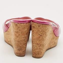 Jimmy Choo Purple Patent Leather Prima Cork Wedge Slides Size 35.5