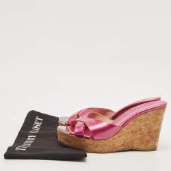 Jimmy Choo Purple Patent Leather Prima Cork Wedge Slides Size 35.5