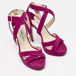 Jimmy Choo Fuchsia Suede Vamp Platform Sandals Size 37