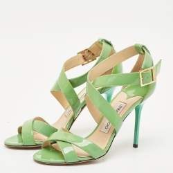 Jimmy Choo Green Patent Leather Louise Ankle Strap Sandals Size 37
