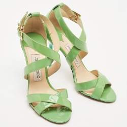 Jimmy Choo Green Patent Leather Louise Ankle Strap Sandals Size 37