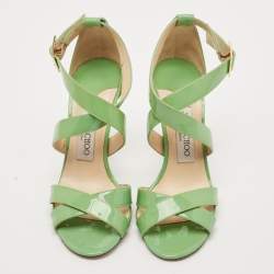 Jimmy Choo Green Patent Leather Louise Ankle Strap Sandals Size 37
