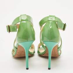 Jimmy Choo Green Patent Leather Louise Ankle Strap Sandals Size 37