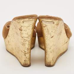 Jimmy Choo Brown Suede  Criss Cross Cork Wedge Slide Sandals Size 36.5