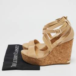 Jimmy Choo Beige Patent Leather Portia Wedge Sandals Size 40.5