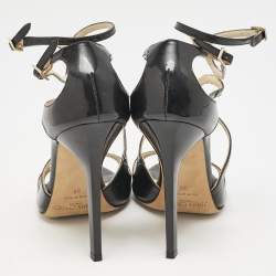 Jimmy Choo Black Patent Leather Ivette Strappy Sandals Size 36
